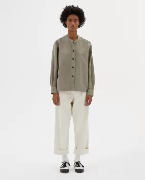 BUTTON THROUGH COLLARLESS SHIRT / FADED KHAKI