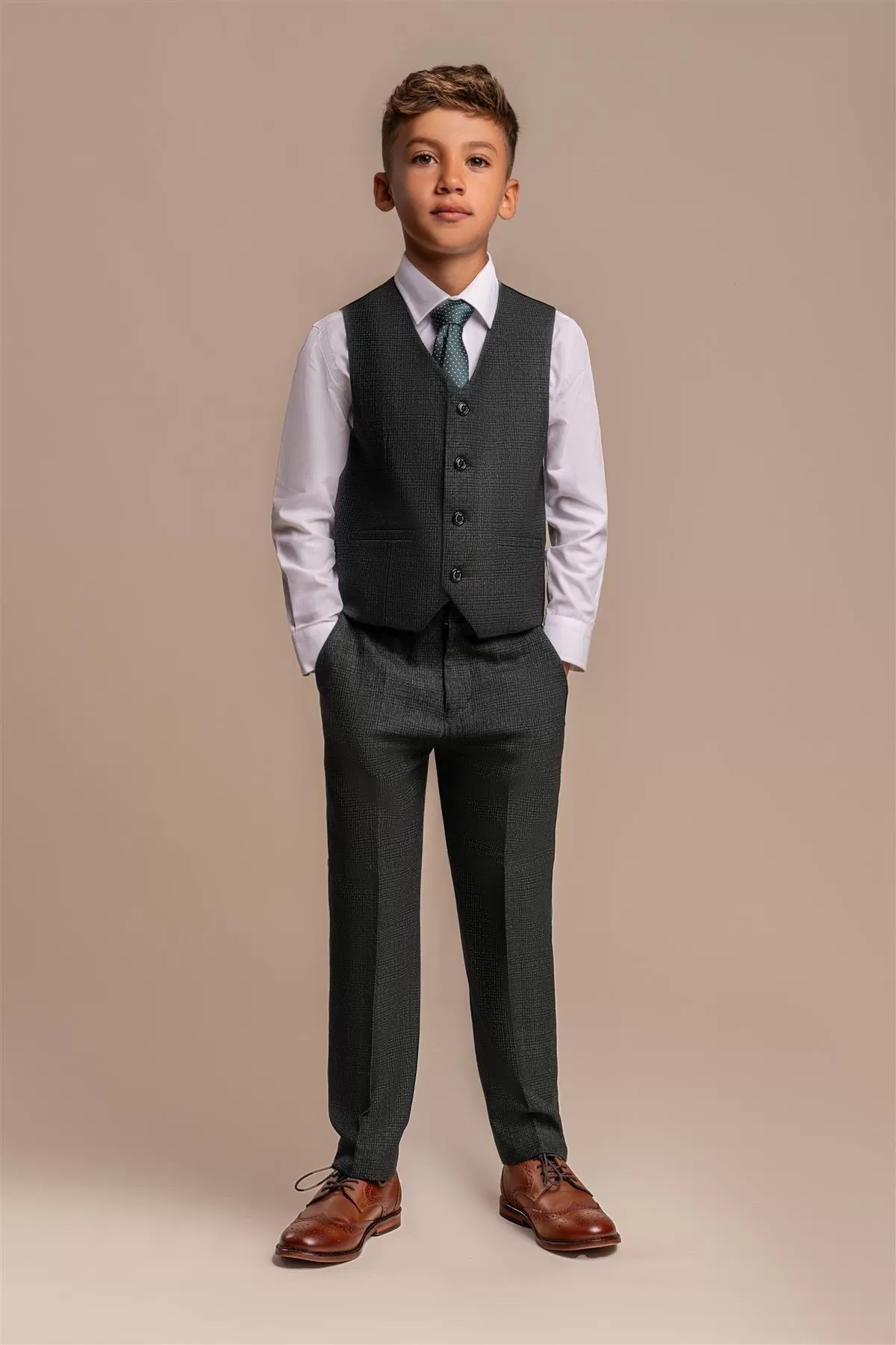 Caridi Olive Boys Three Piece Suit