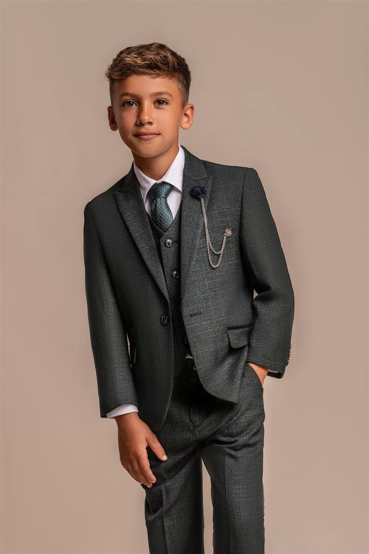 Caridi Olive Boys Three Piece Suit