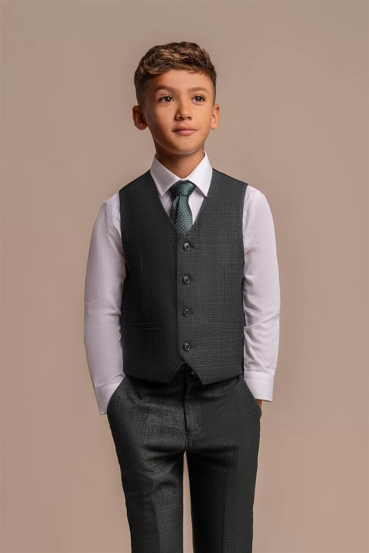 Caridi Olive Boys Three Piece Suit