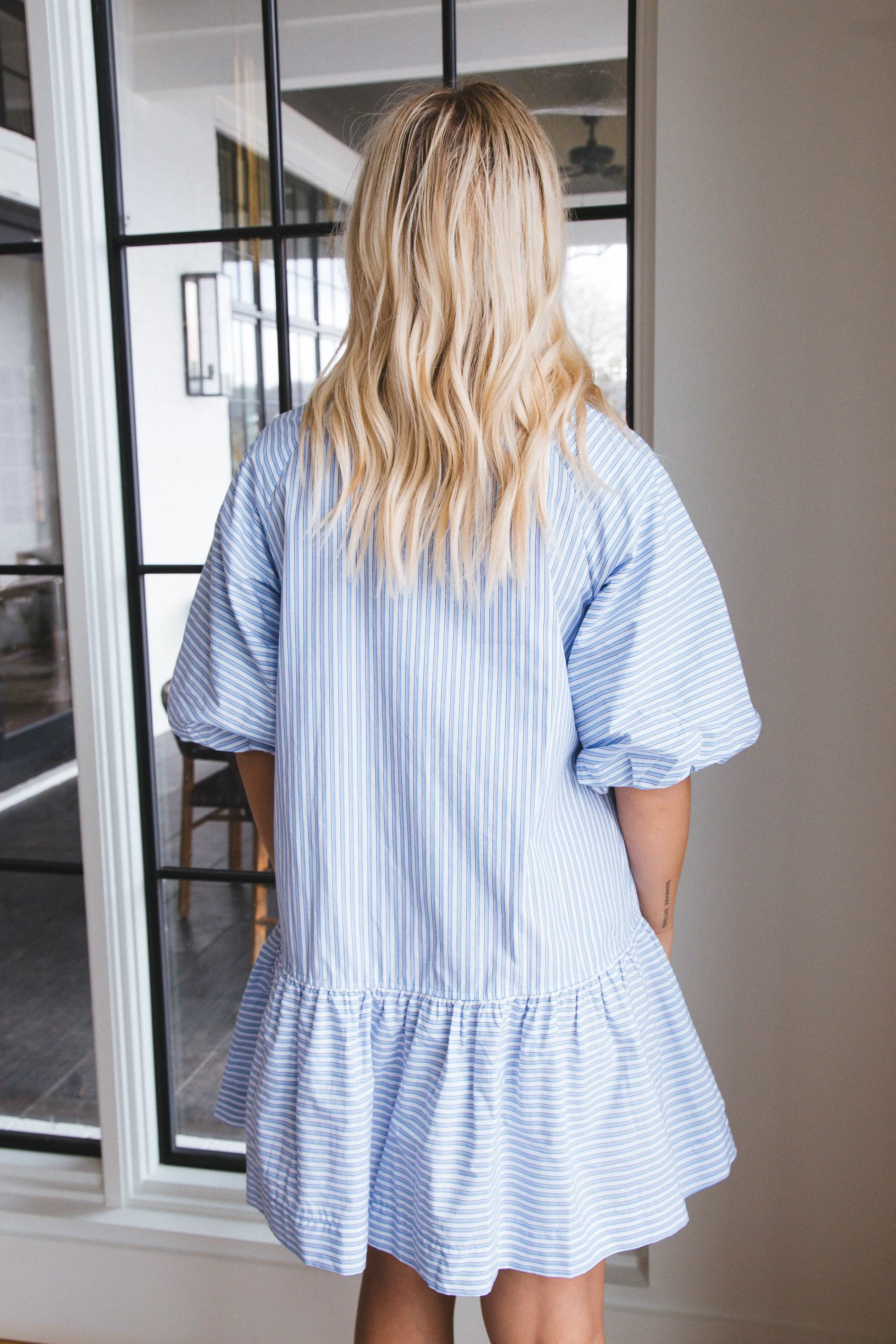 Carla Button Down Shirt Dress, Blue White