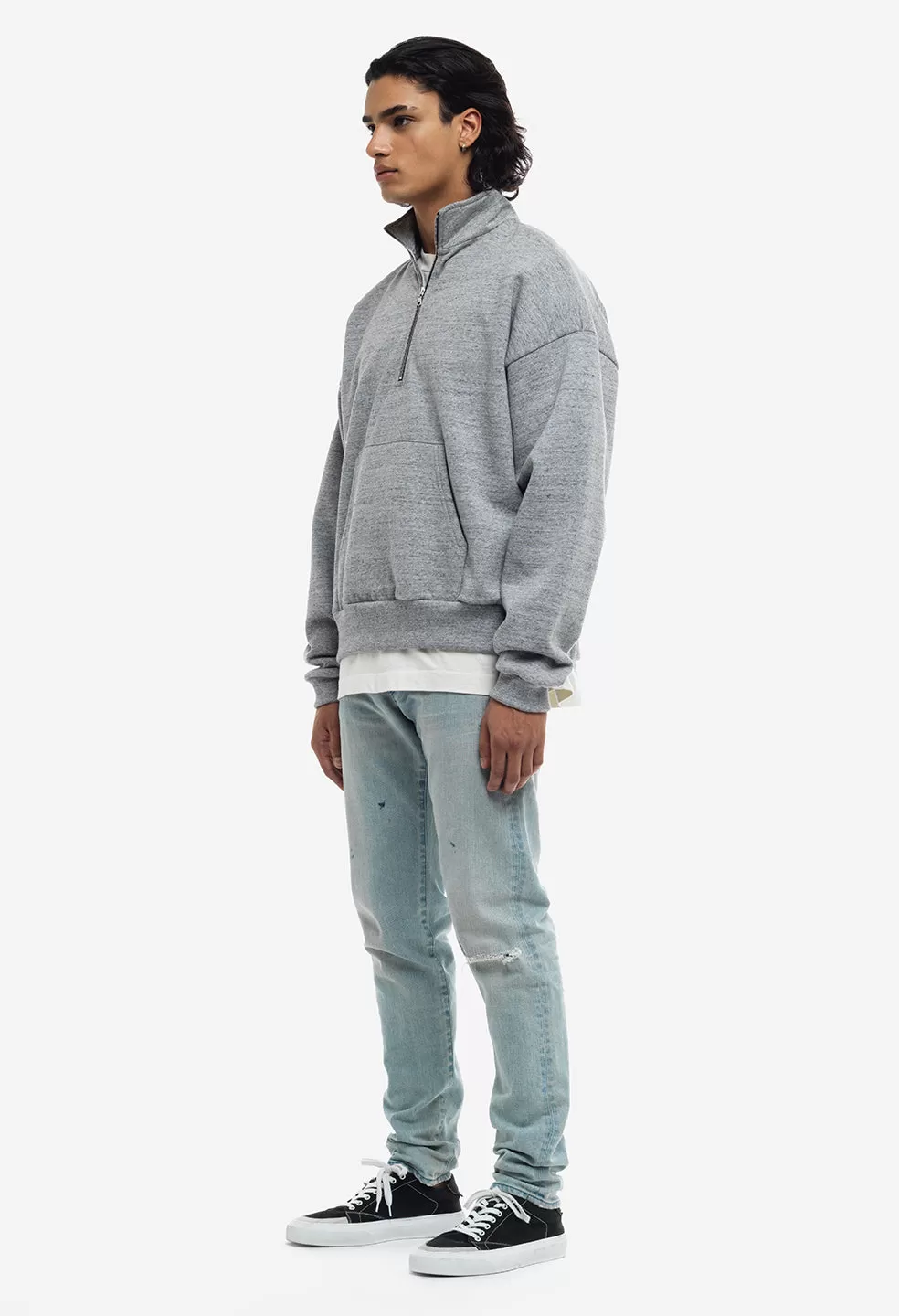 Cashmere Fleece Half Zip Pullover / Heather Grey