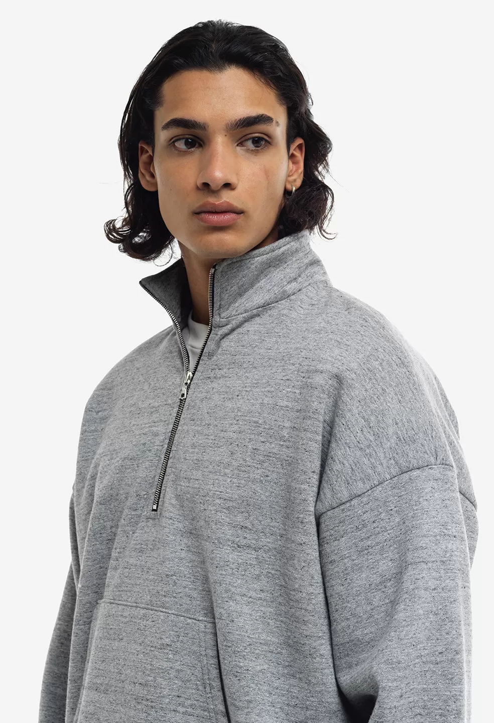 Cashmere Fleece Half Zip Pullover / Heather Grey