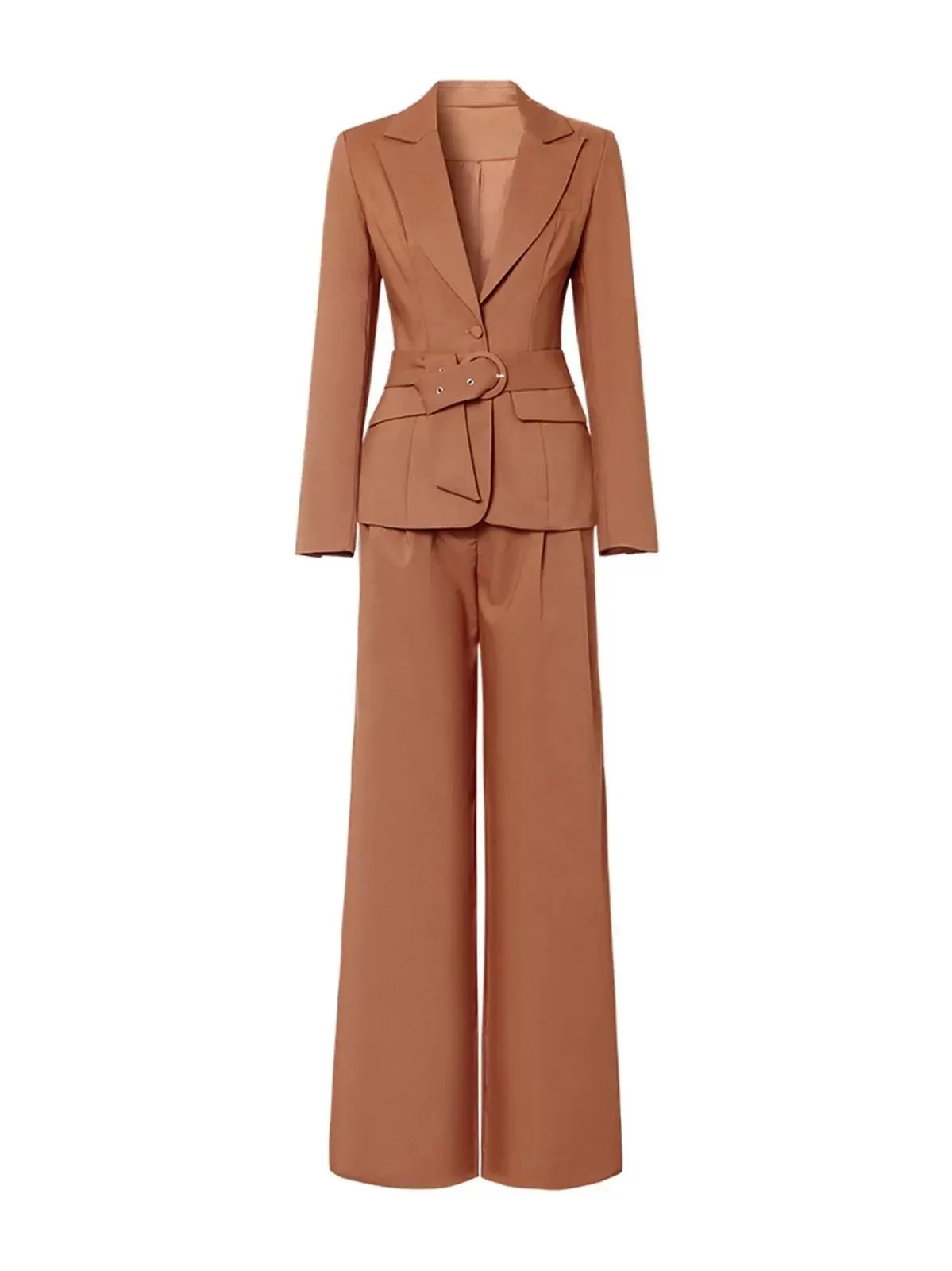 Cassandra Belted Blazer & Striped Wide Leg Pant Suit