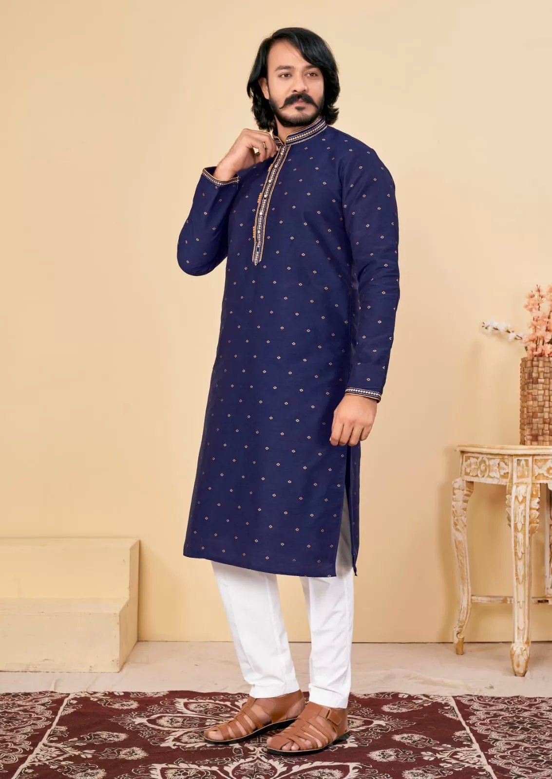 Charming Dark Blue Color Fancy Kurta Suit With Pajama Set