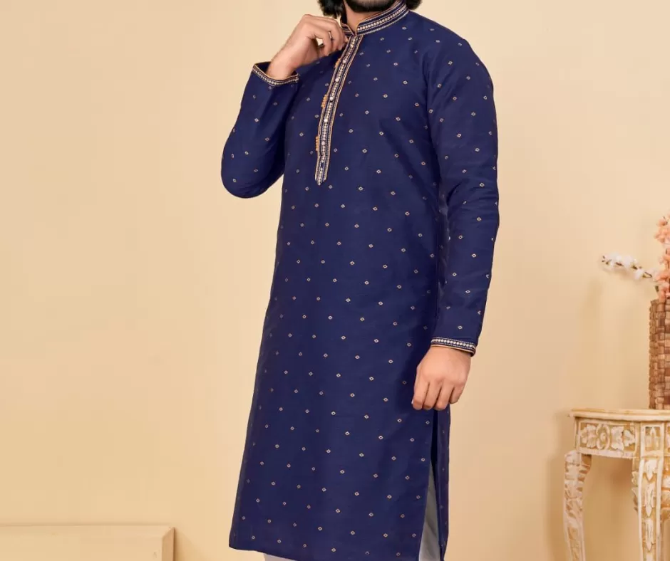 Charming Dark Blue Color Fancy Kurta Suit With Pajama Set