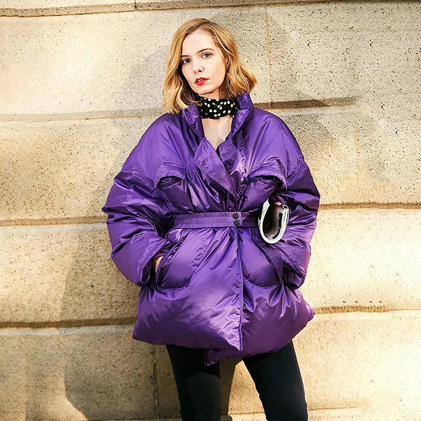 Christy Purple Belted Down Puffer Jacket