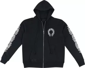 CHROME HEARTS HORSE SHOE FLORAL CROSS SLEEVE HOODIE BLACK