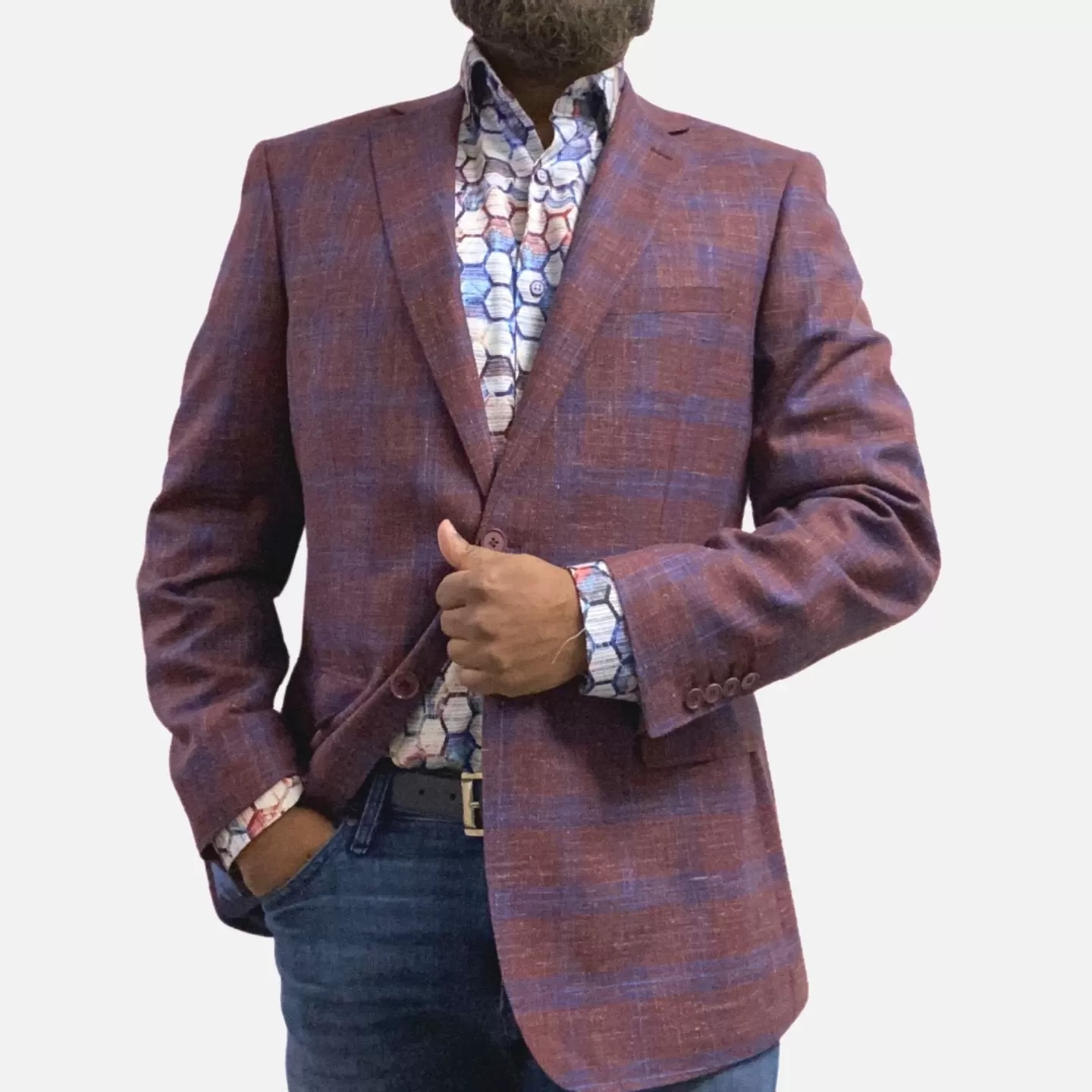 Classic Plaid Men's Wine Sports Coat Blazer - Premium 100% Wool Fabrication