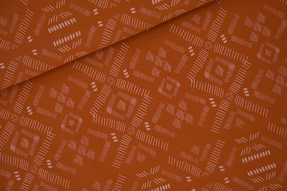 Cotton French Terry Print in Pumpkin Hatching  | Summer 2023 Collection