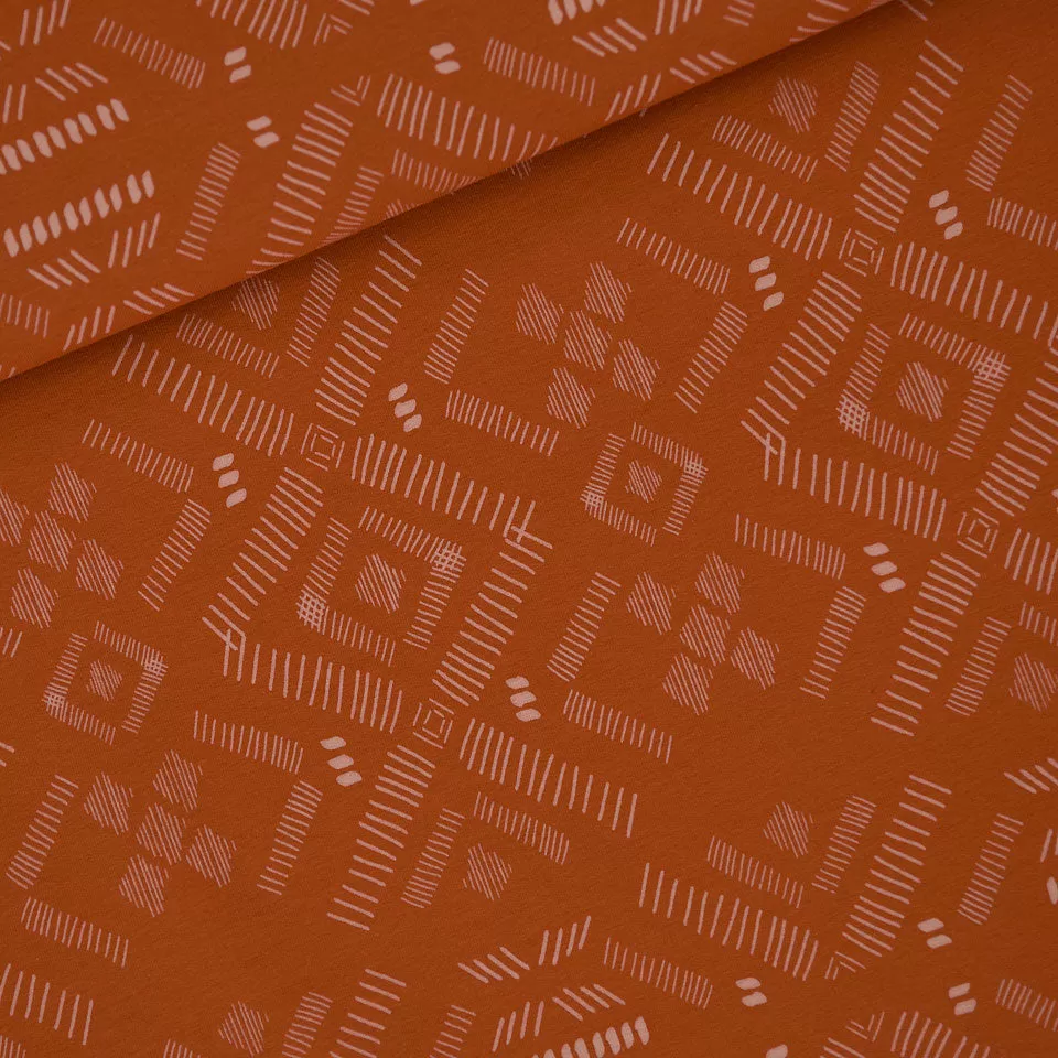 Cotton French Terry Print in Pumpkin Hatching  | Summer 2023 Collection