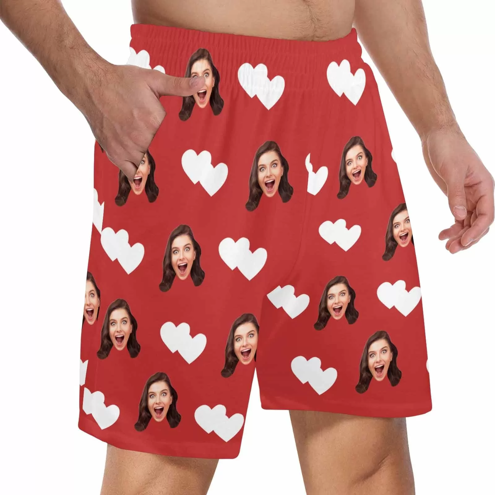 Custom Face Men's Pajama Shorts Personalized Love Heart Sleepwear Shorts