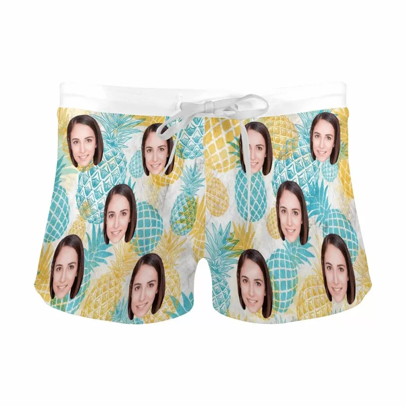 Custom Face Pineapple Men's Swimwear Short Swim Trunks with Zipper Pocket Personalized Surfing Square Leg Board Shorts