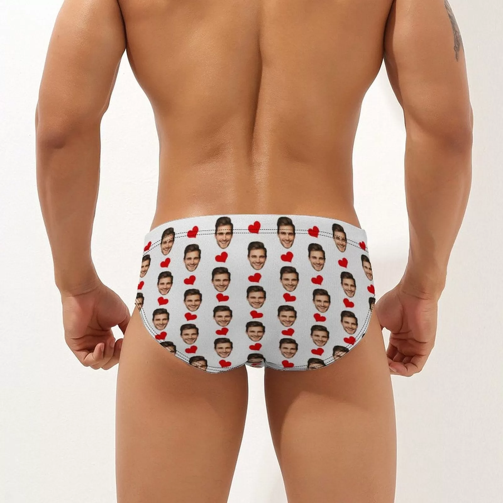 Customized Swim Trunks with Face Design Heart Multicolor Men's Triangle Swim Briefs with Girlfriend's Face