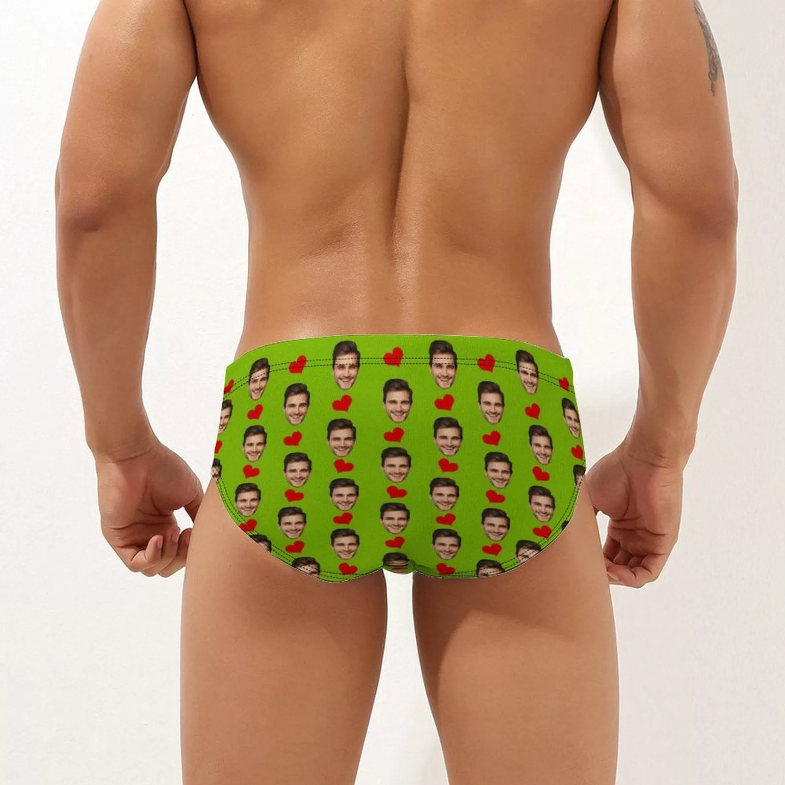 Customized Swim Trunks with Face Design Heart Multicolor Men's Triangle Swim Briefs with Girlfriend's Face