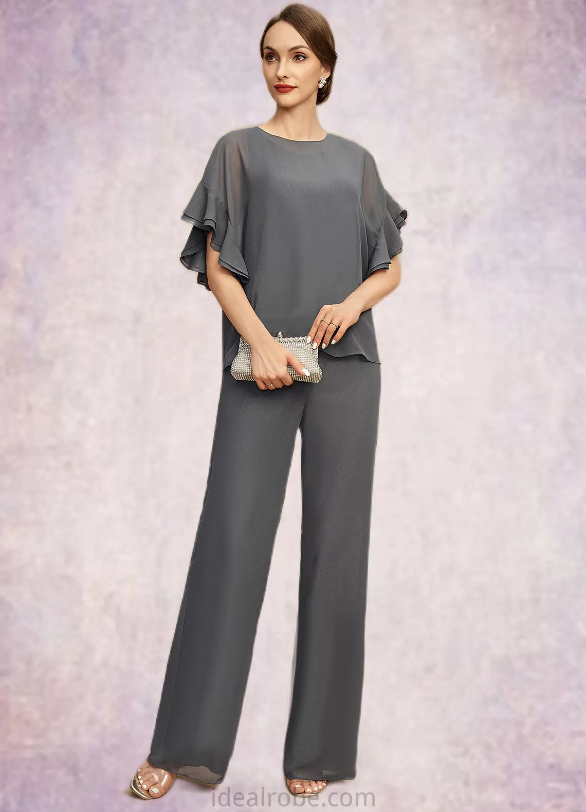 Daniela Jumpsuit/Pantsuit Separates Scoop Floor-Length Chiffon Mother of the Bride Dress STKP0021940