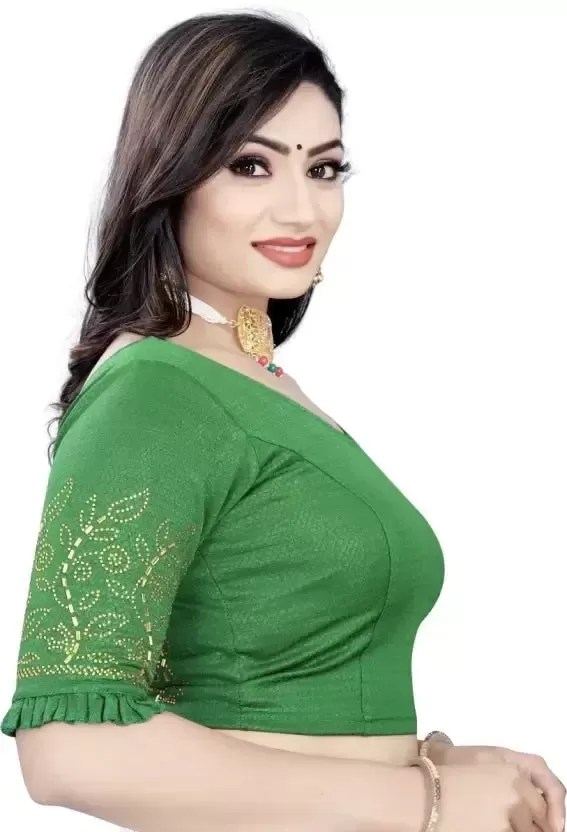 Dazzling Green Color Ready To Wear Stretchable Blouse