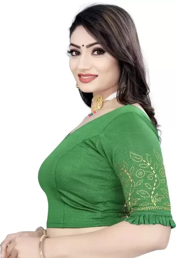 Dazzling Green Color Ready To Wear Stretchable Blouse