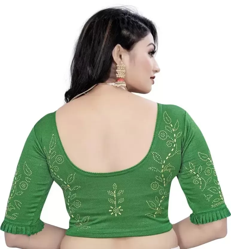 Dazzling Green Color Ready To Wear Stretchable Blouse