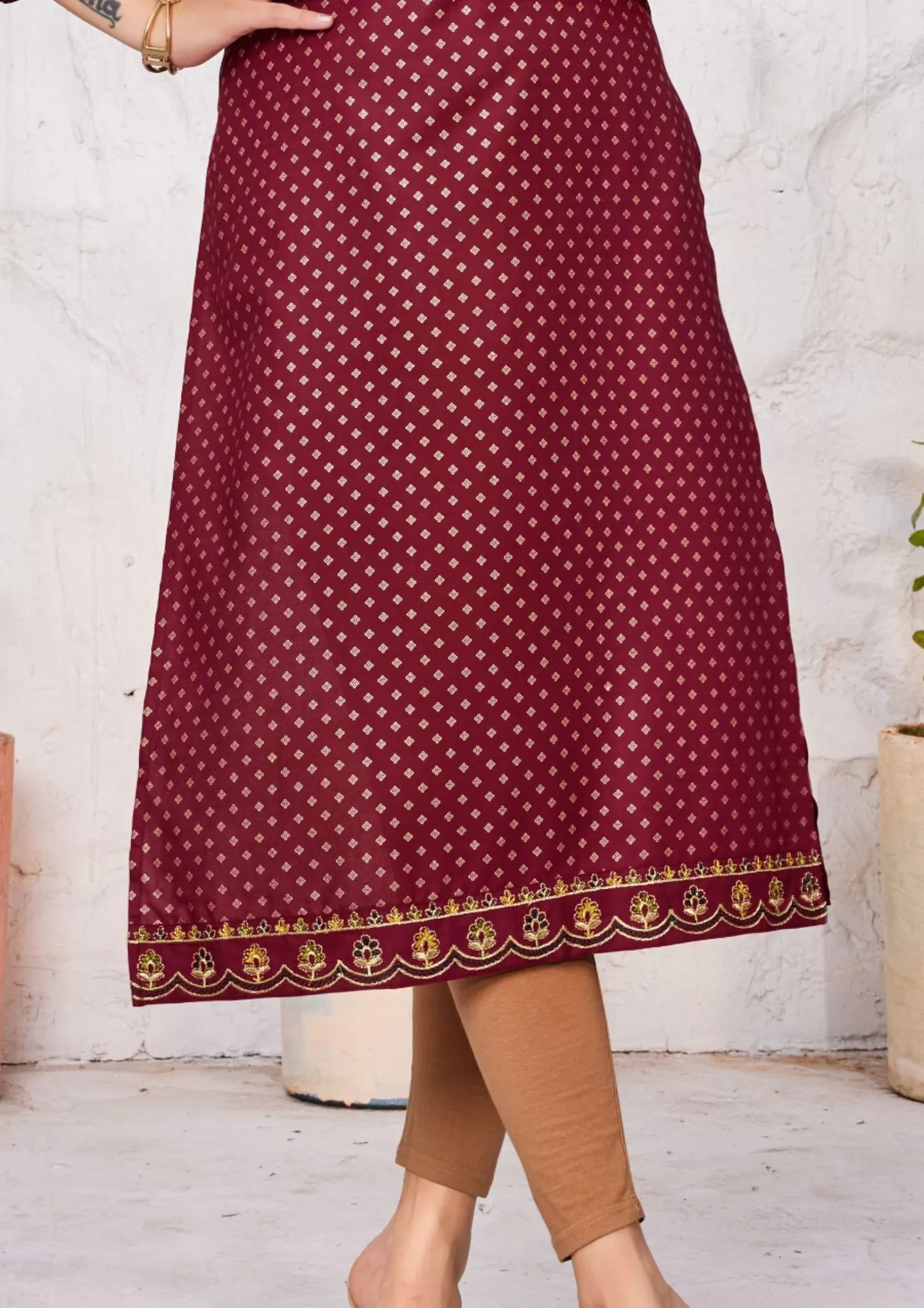 Elegant Maroon Color Rayon Kurti With Zari & Thread Embroidery Work