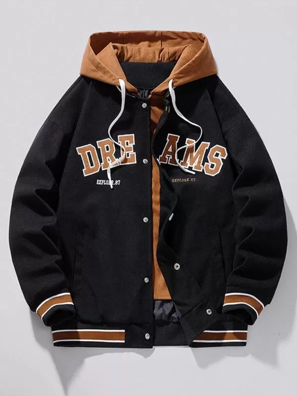 Embroidered Letter Hooded Varsity Jacket