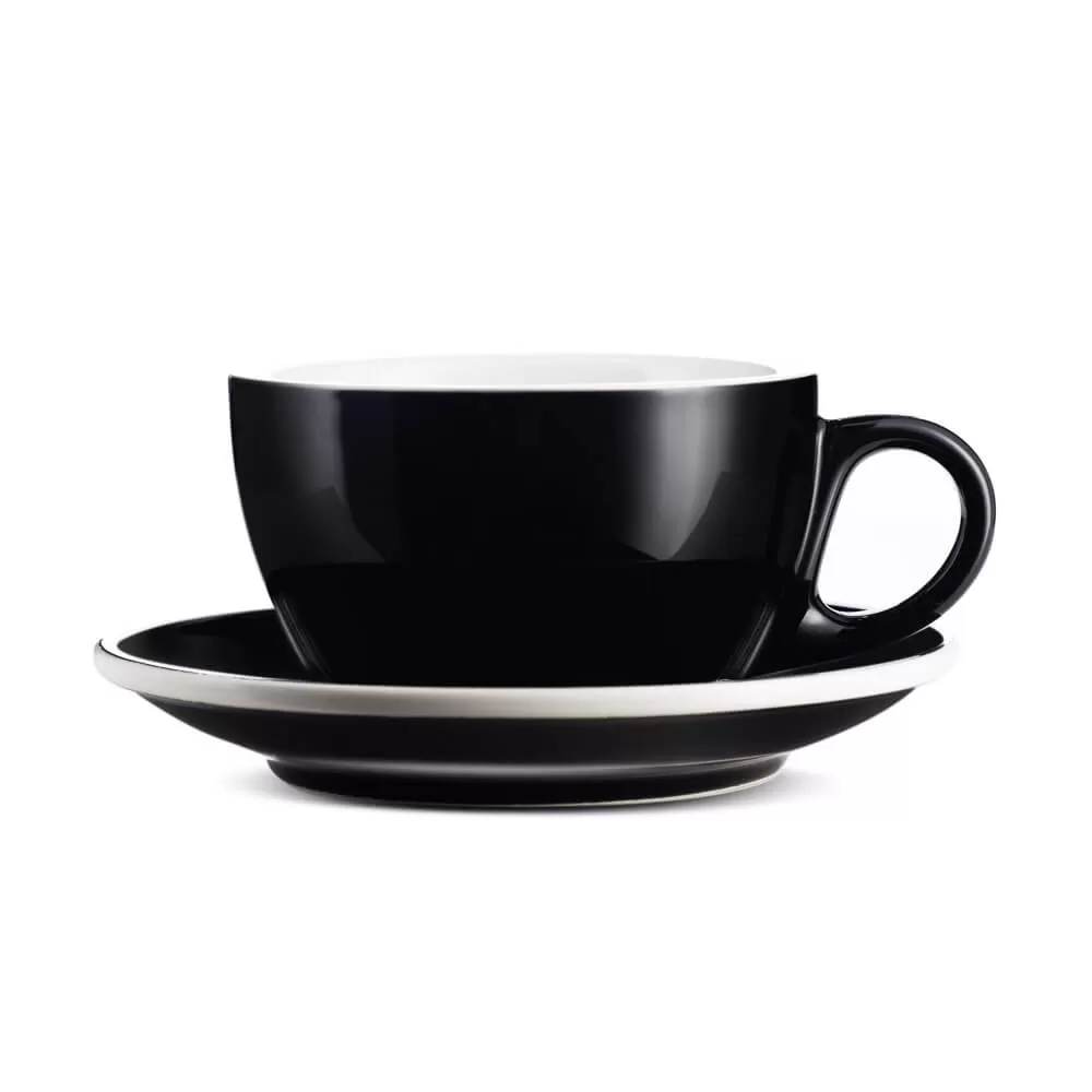 Espresso Parts Porcelain Cappuccino Cup & Saucer - Black (6oz/195ml)