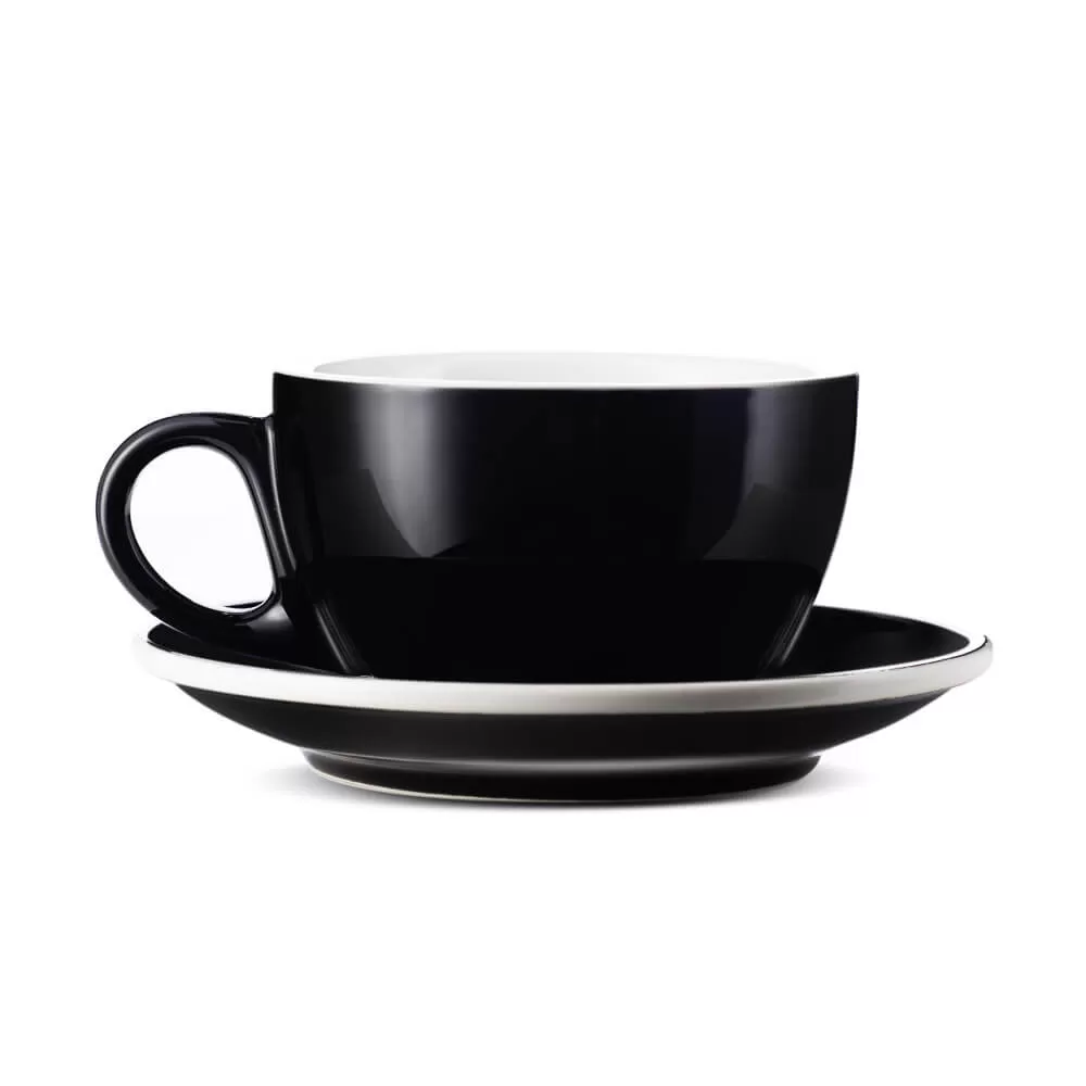 Espresso Parts Porcelain Cappuccino Cup & Saucer - Black (6oz/195ml)