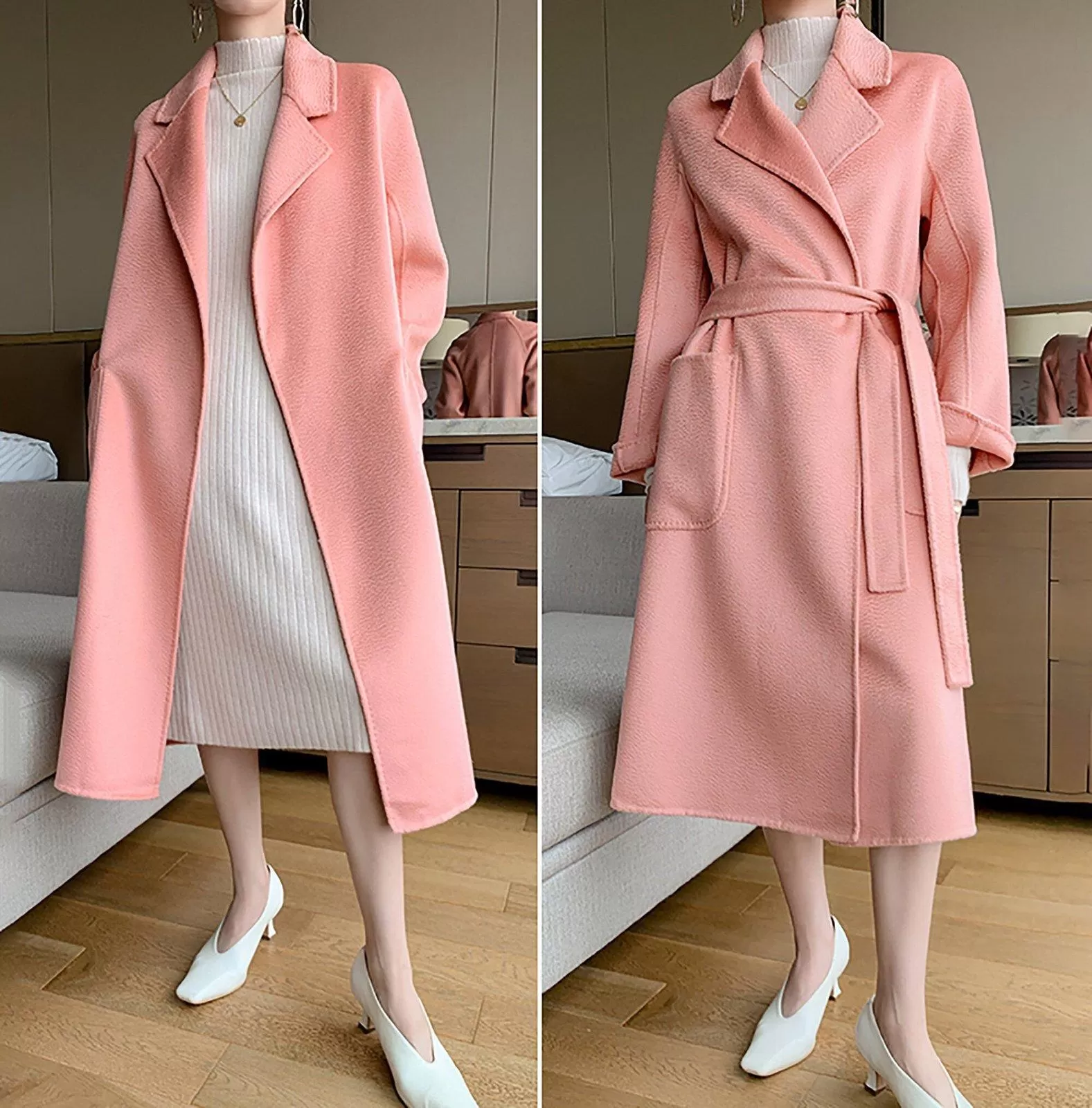 Eudora Wrap Double Face Long Belted Wool Coat