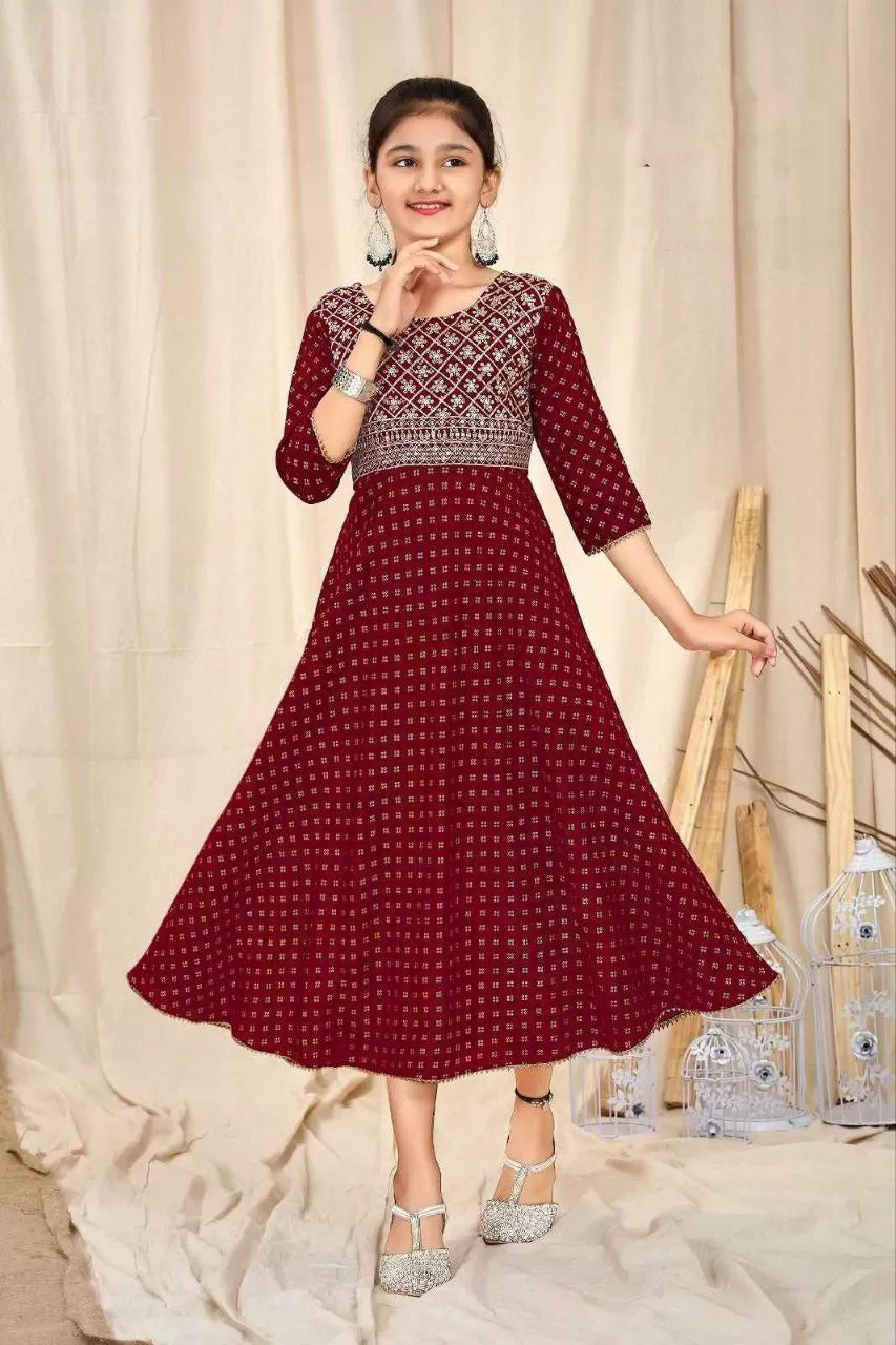 Fabulous Red Colored Kurti Suits For Girls With Embroidery Work