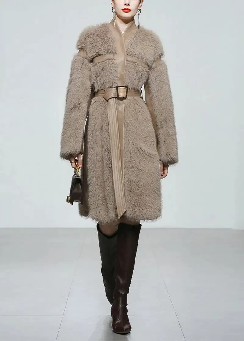 Faux Leather Long Fur Fleece Coat Dress