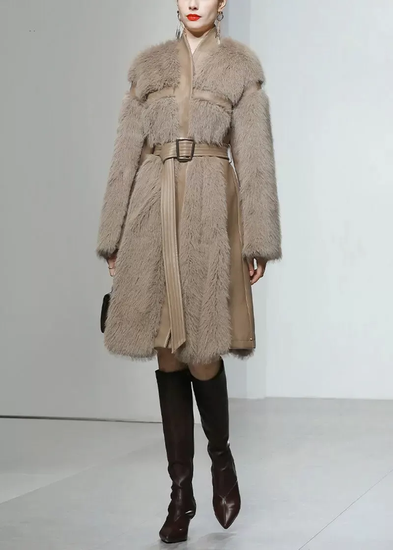 Faux Leather Long Fur Fleece Coat Dress