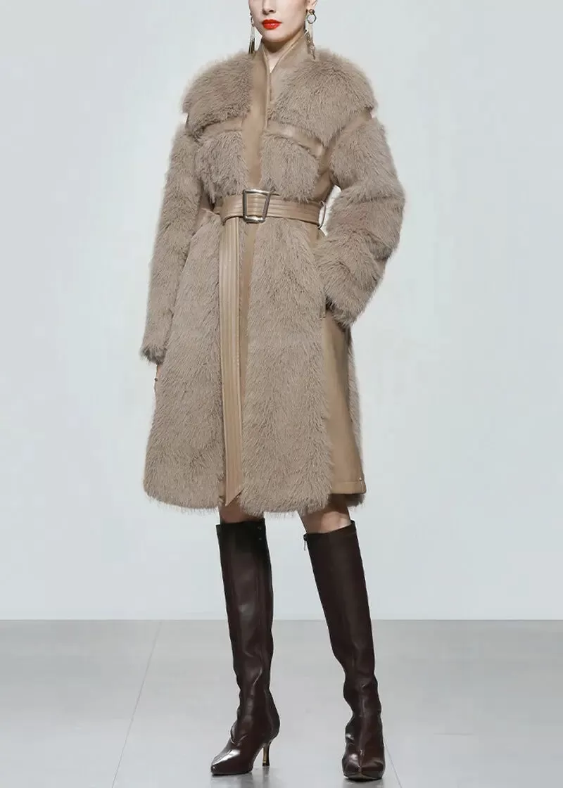 Faux Leather Long Fur Fleece Coat Dress