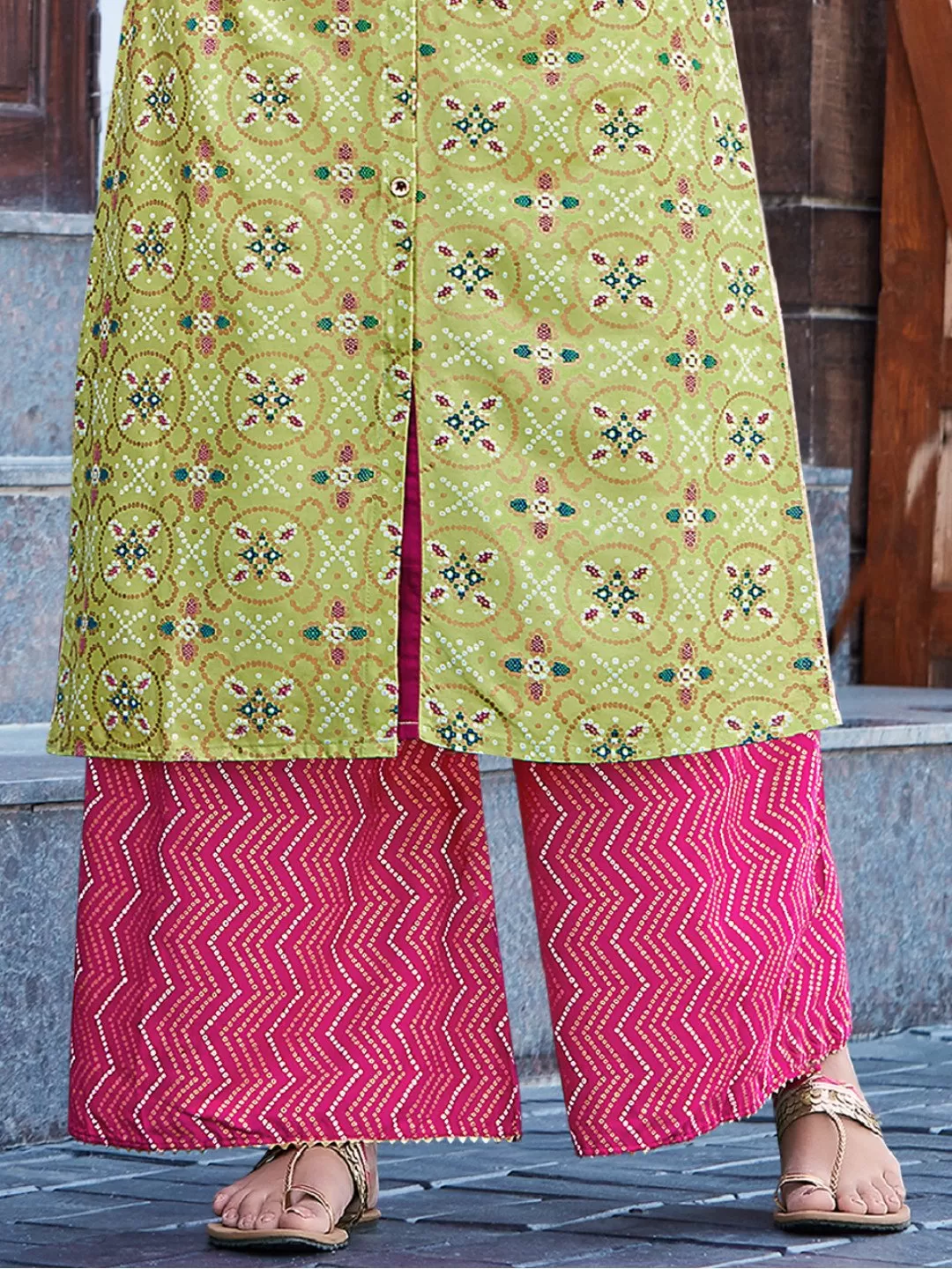 Floral Green Rayon Printed Kurti with Palazzo