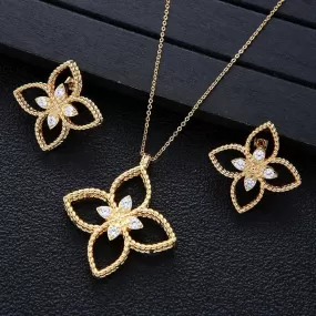 Flower Hollow Out Necklace Stud Earring Sets For Women S4641121