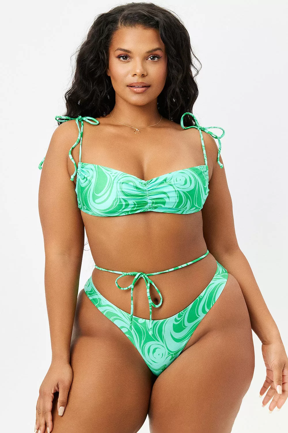 Foxy Satin Cheeky Bikini Bottom - Rainforest