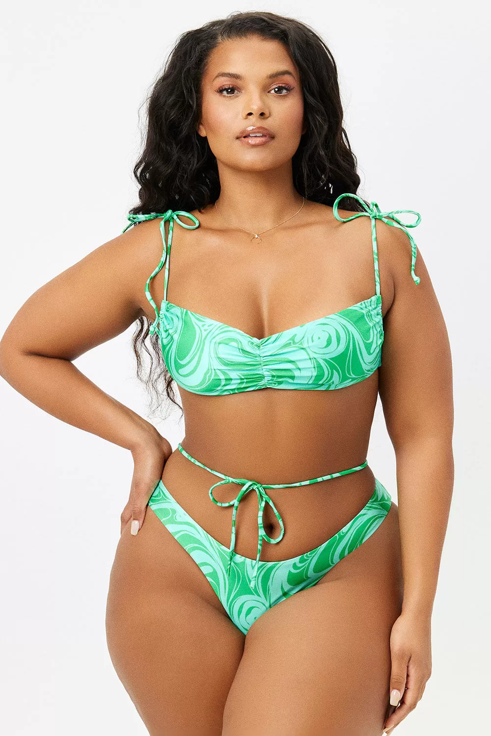 Foxy Satin String Bikini Top - Rainforest