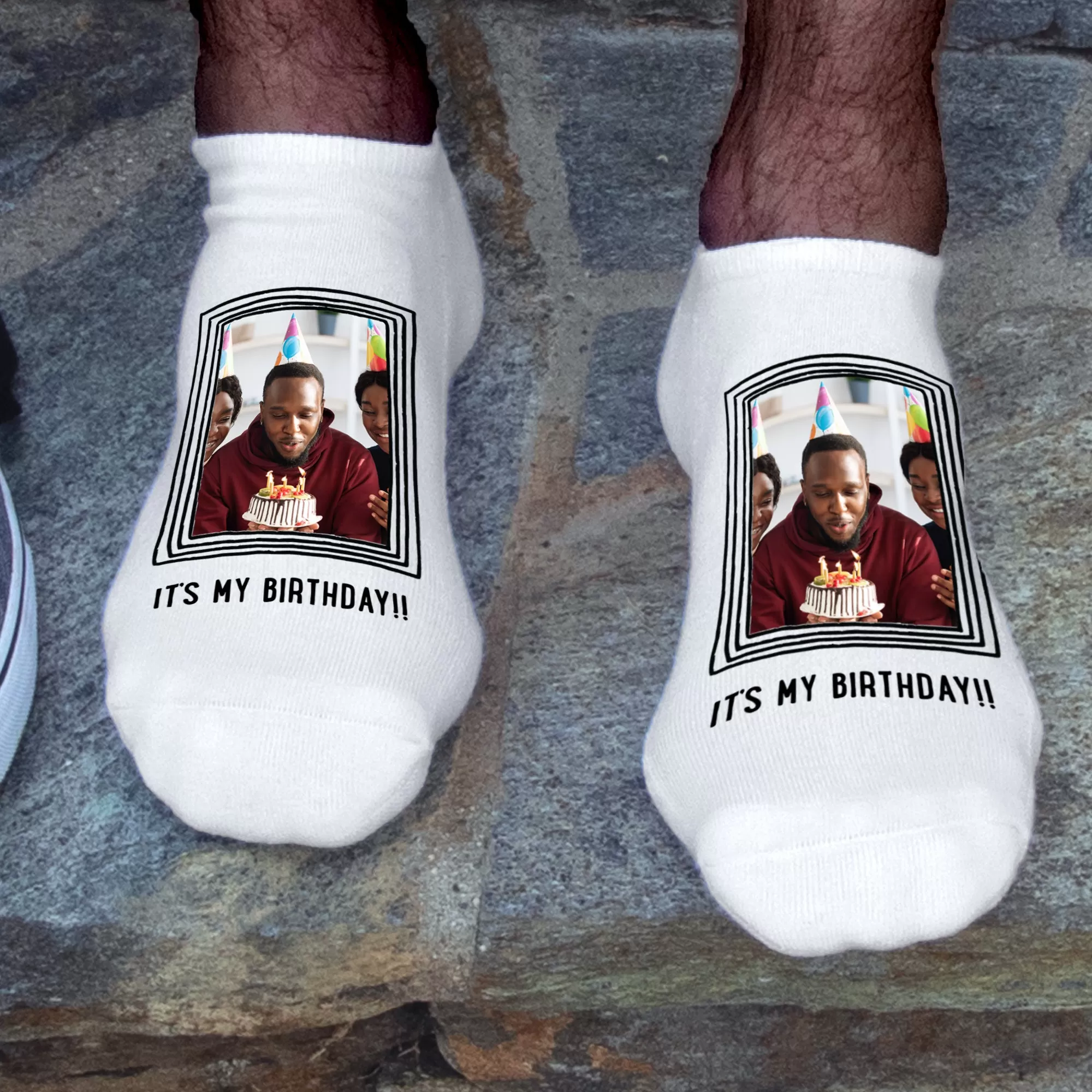 Framed Design with Your Photo and Text on No Show Socks