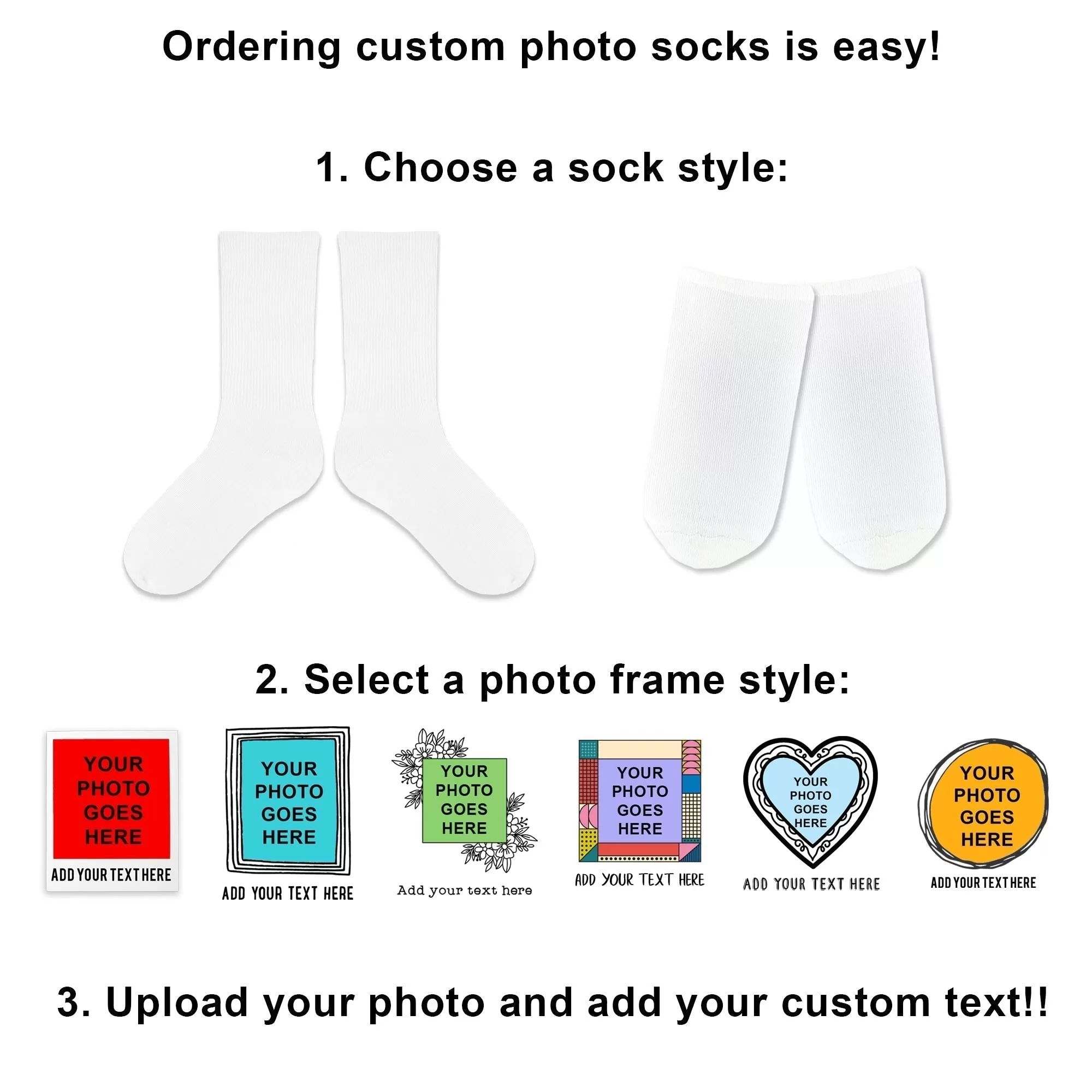 Framed Design with Your Photo and Text on No Show Socks