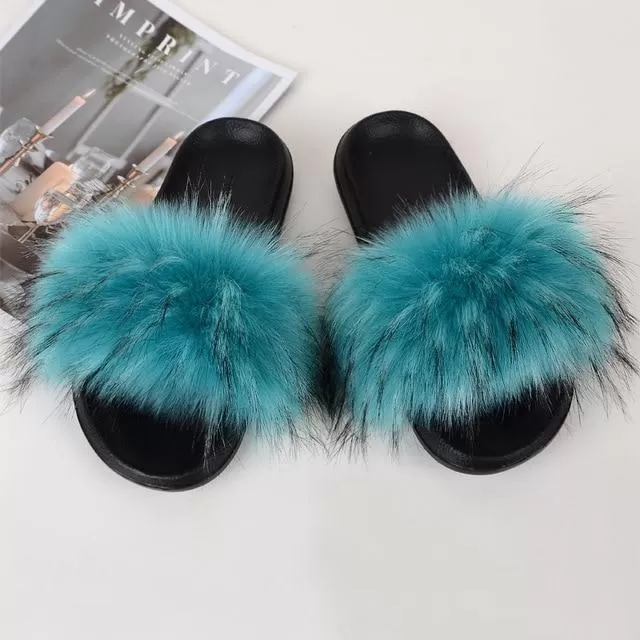 Furry Flat Sandals Cute Fluffy Slippers