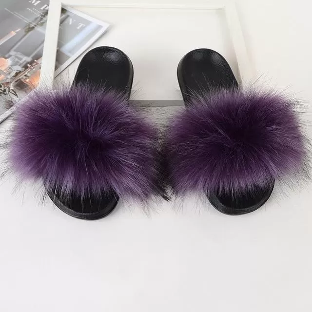 Furry Flat Sandals Cute Fluffy Slippers