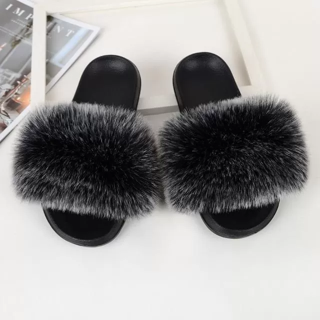 Furry Flat Sandals Cute Fluffy Slippers