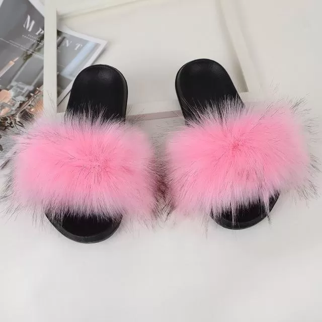 Furry Flat Sandals Cute Fluffy Slippers