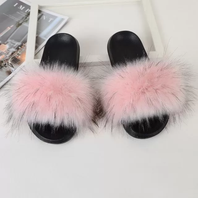 Furry Flat Sandals Cute Fluffy Slippers