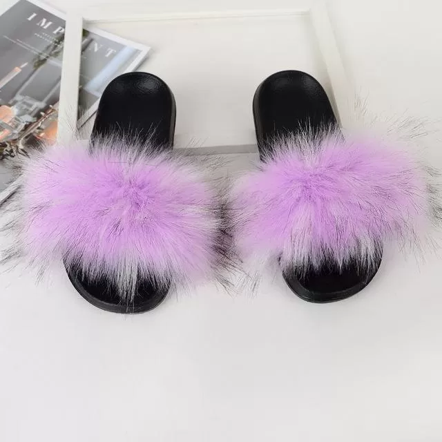 Furry Flat Sandals Cute Fluffy Slippers