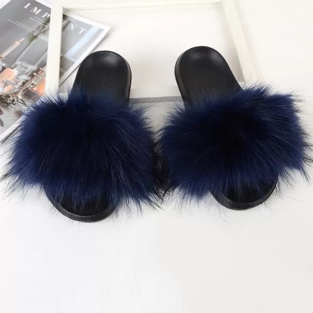 Furry Flat Sandals Cute Fluffy Slippers