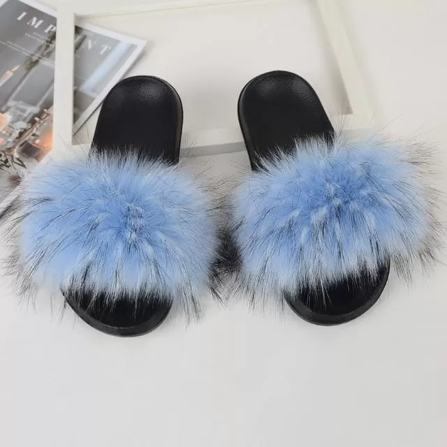 Furry Flat Sandals Cute Fluffy Slippers