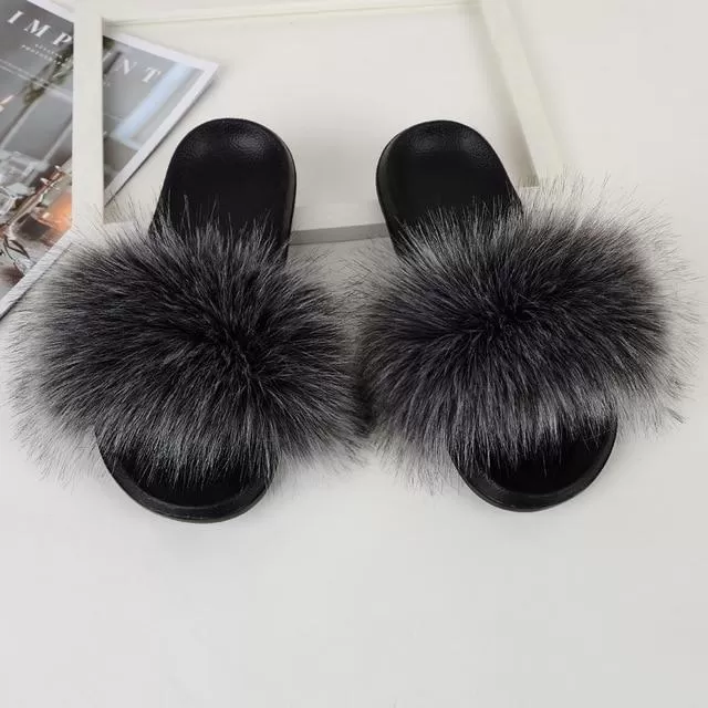 Furry Flat Sandals Cute Fluffy Slippers