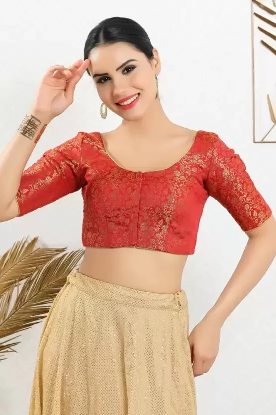 Gorgeous Red Colored Jacquard Printed Blouse For Women