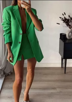 Green Mini Skirt Suit