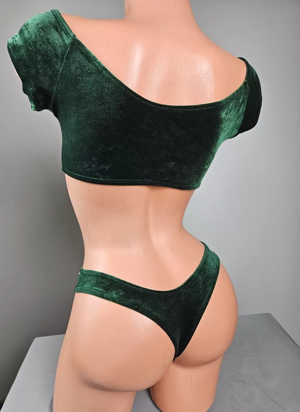 Green Velvet Cap Sleeve Top & Thong Bikini